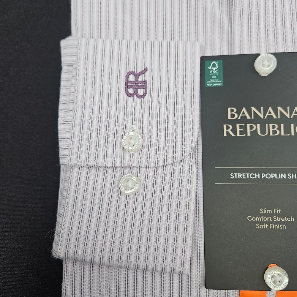 Banana Republic Mens Slim Fit Stretch Poplin Striped Dress Shirt XXL - Picture 3 of 5